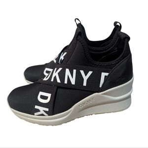 DKNY Women's Black Leya Logo Slip On Wedge Sneakers 7.5